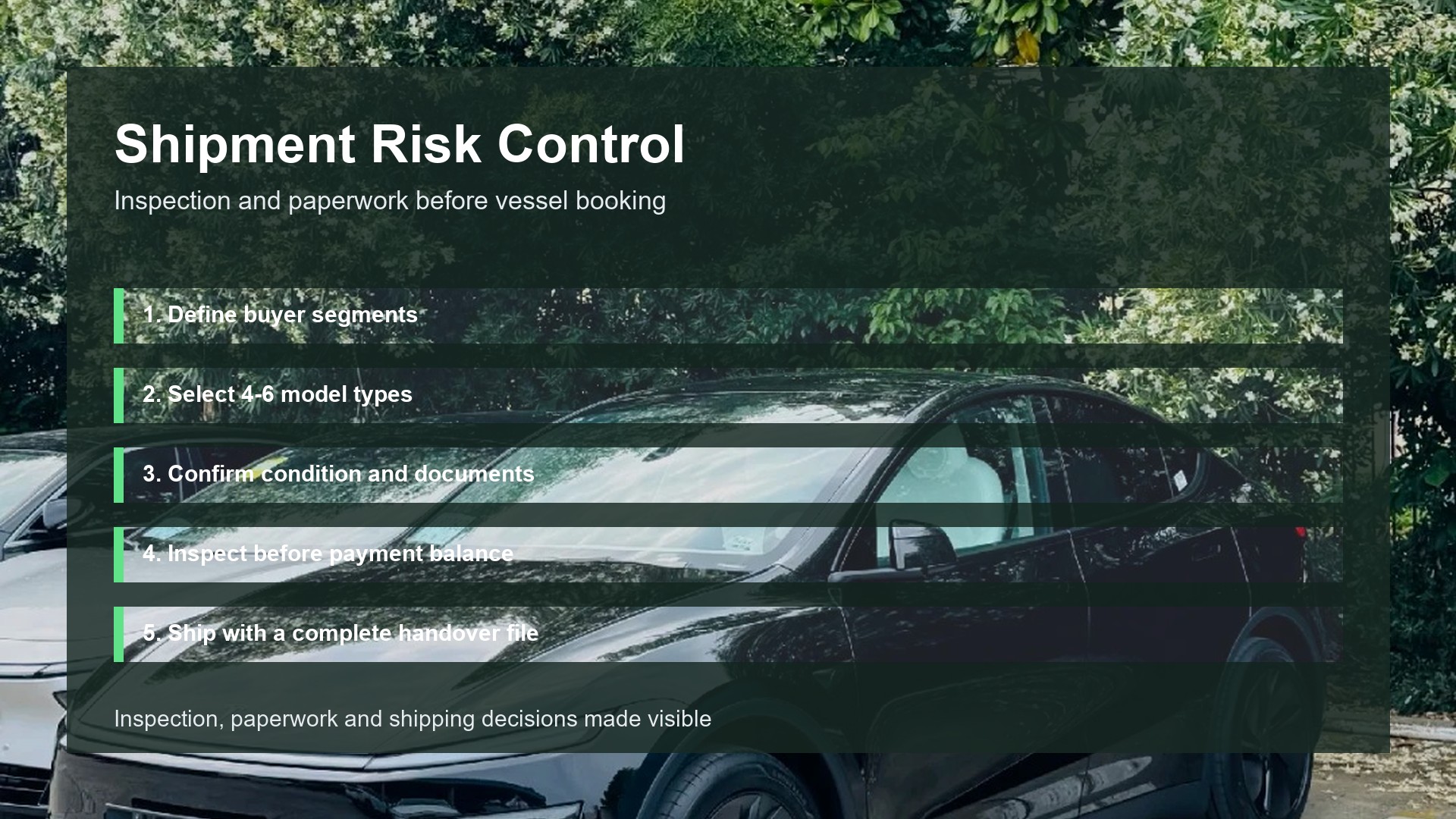 Shipment Risk Control for mixed EV shipment China by Triumph Cars