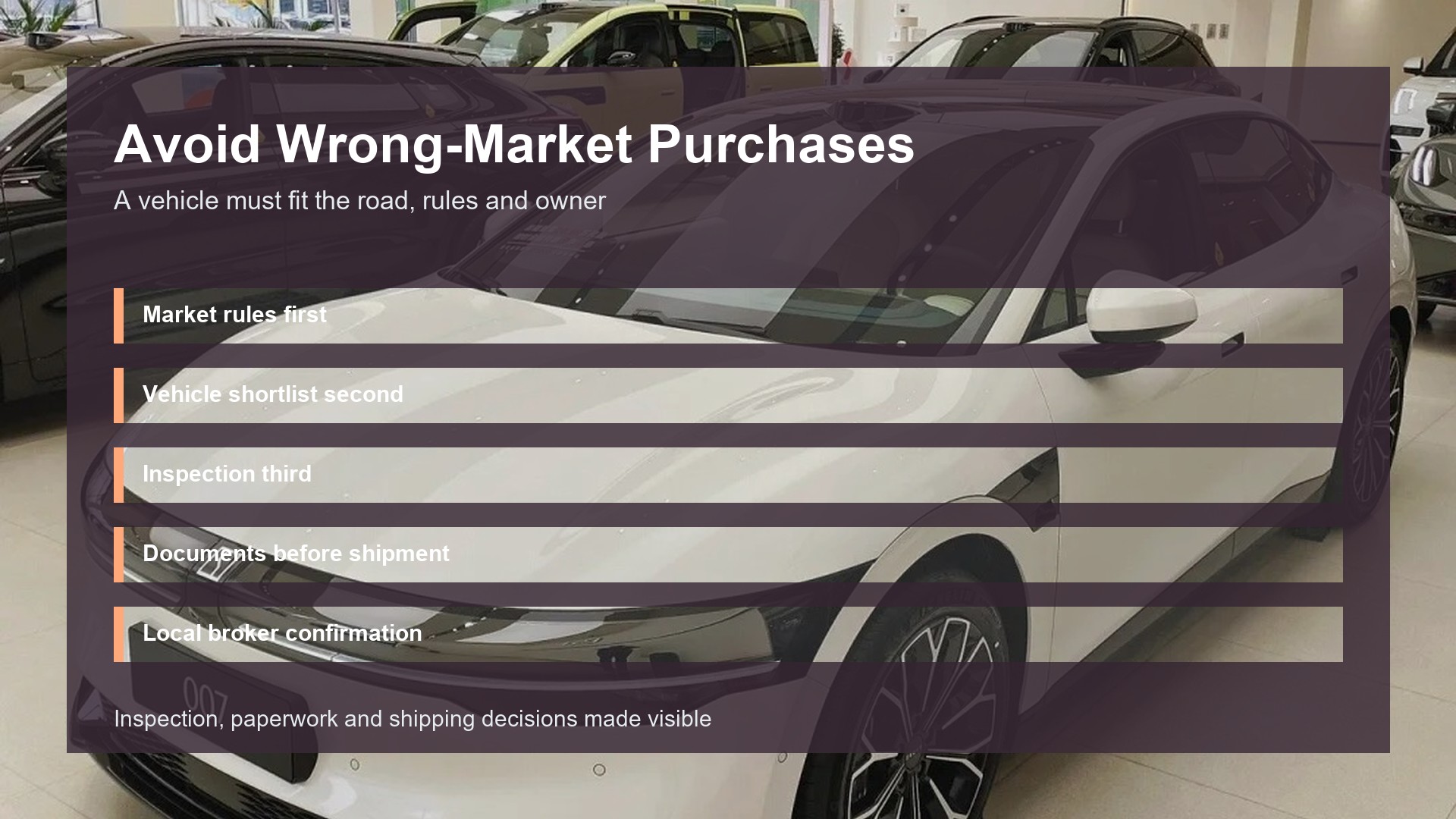 Right-Hand Drive, Compliance and Market Fit Before Importing a China EV - Visual 3 Avoid Wrong-Market Purchases for China EV import compliance by Triumph Cars